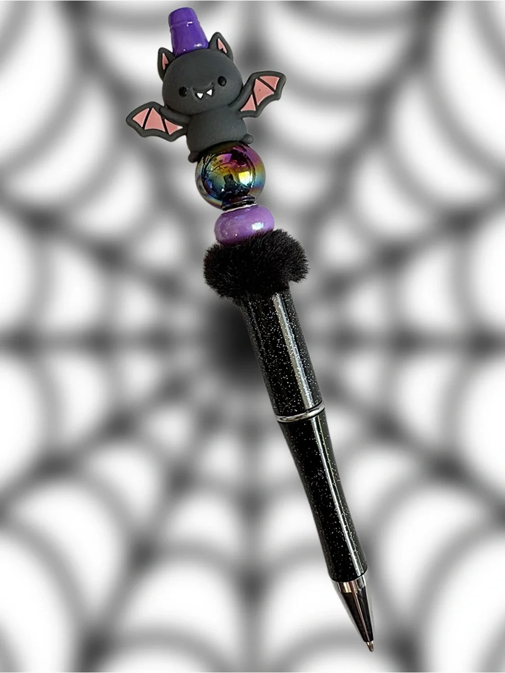 Bat on Purple Custom Beaded Pen
